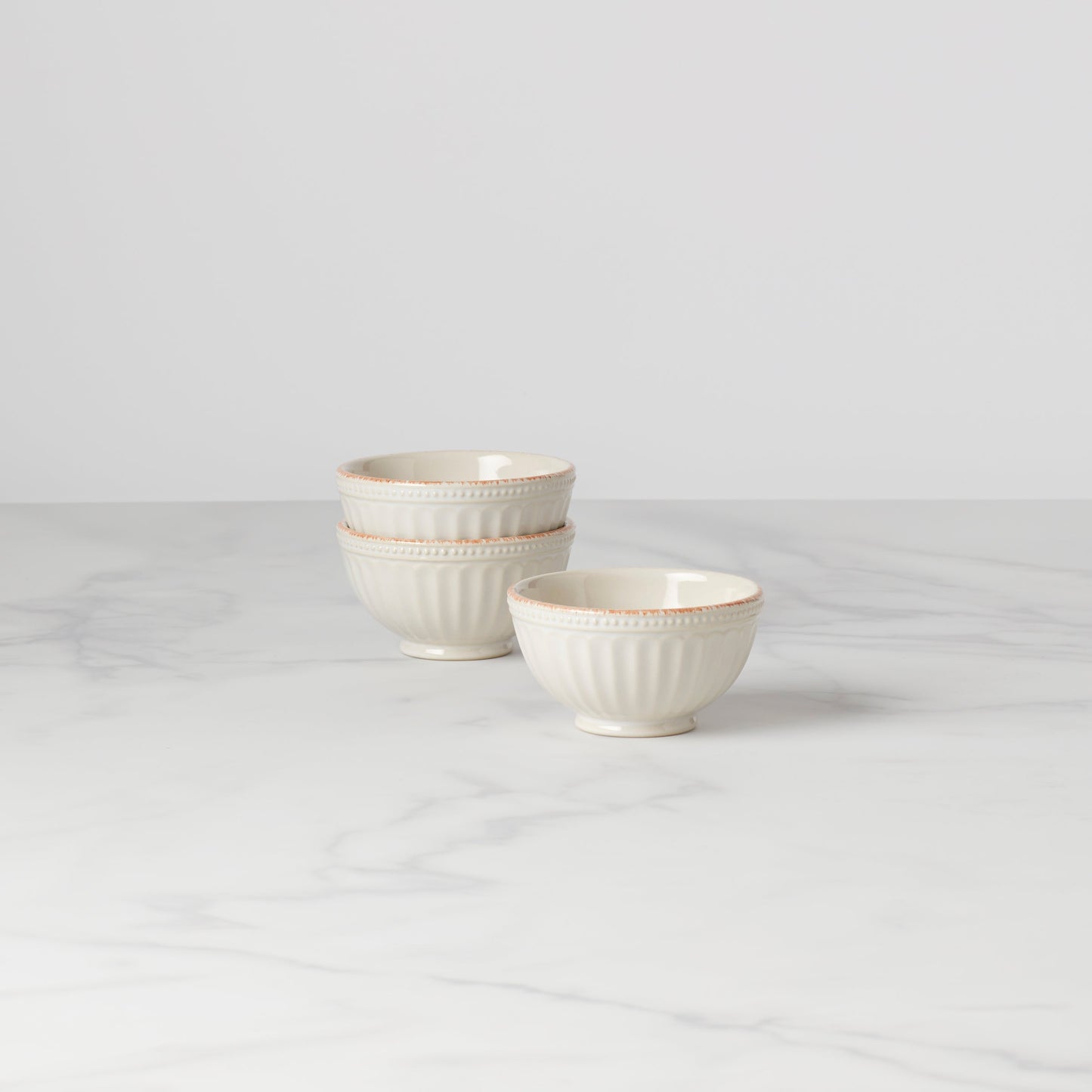 French Perle Groove White Mini 3-Piece Bowl Set