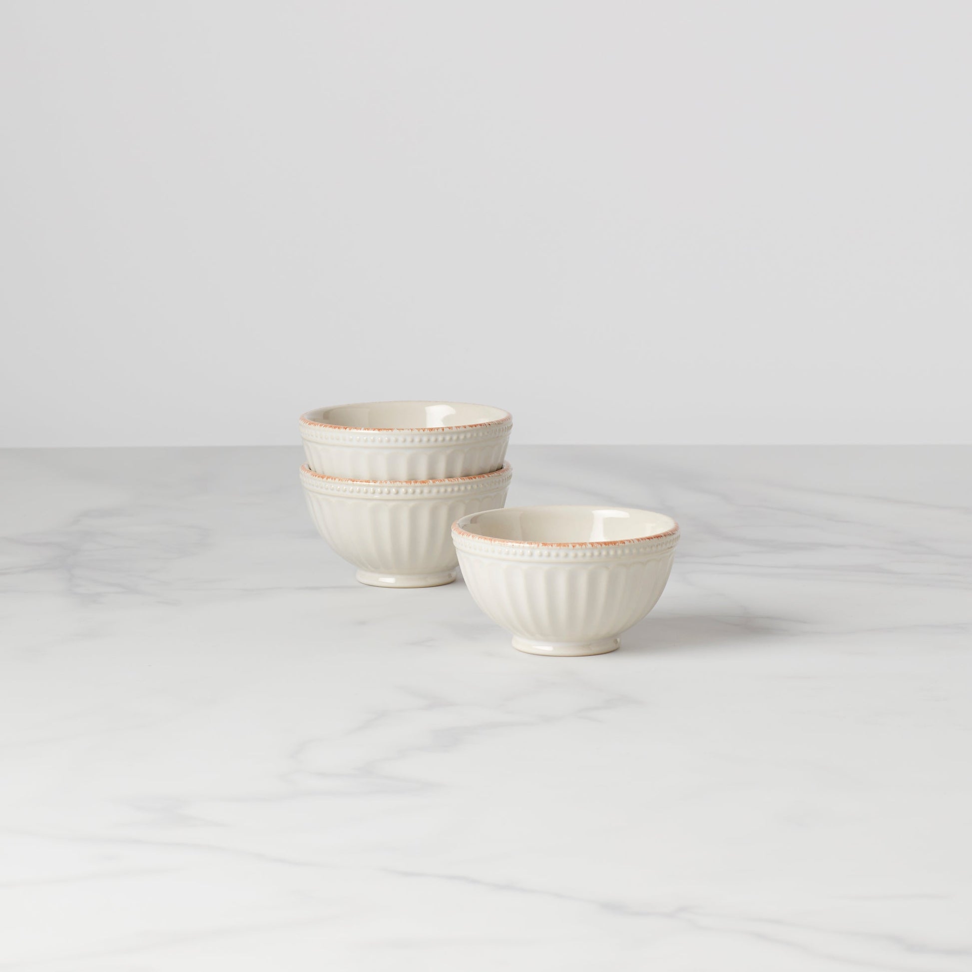 French Perle Groove White Mini 3-Piece Bowl Set