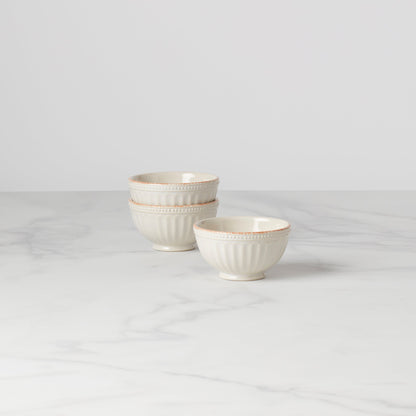 French Perle Groove White Mini 3-Piece Bowl Set