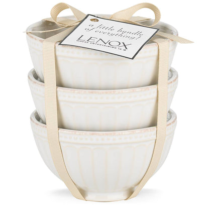 French Perle Groove White Mini 3-Piece Bowl Set