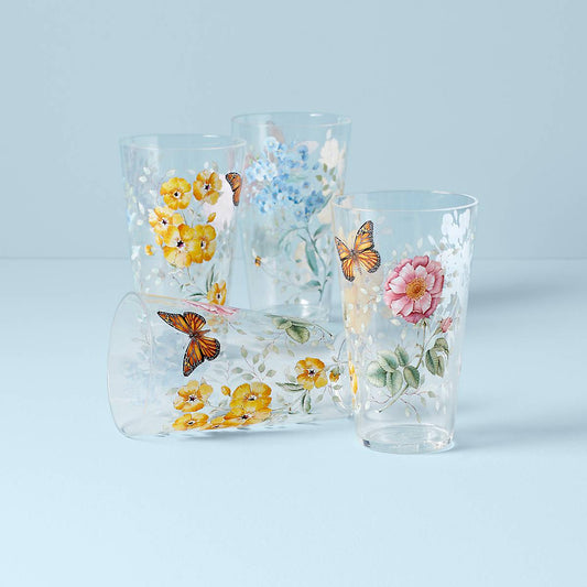 Butterfly Meadow Acrylic Highball Glasses, Set of 4