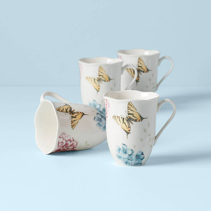 Butterfly Meadow Hydrangea Mugs, Set of 4
