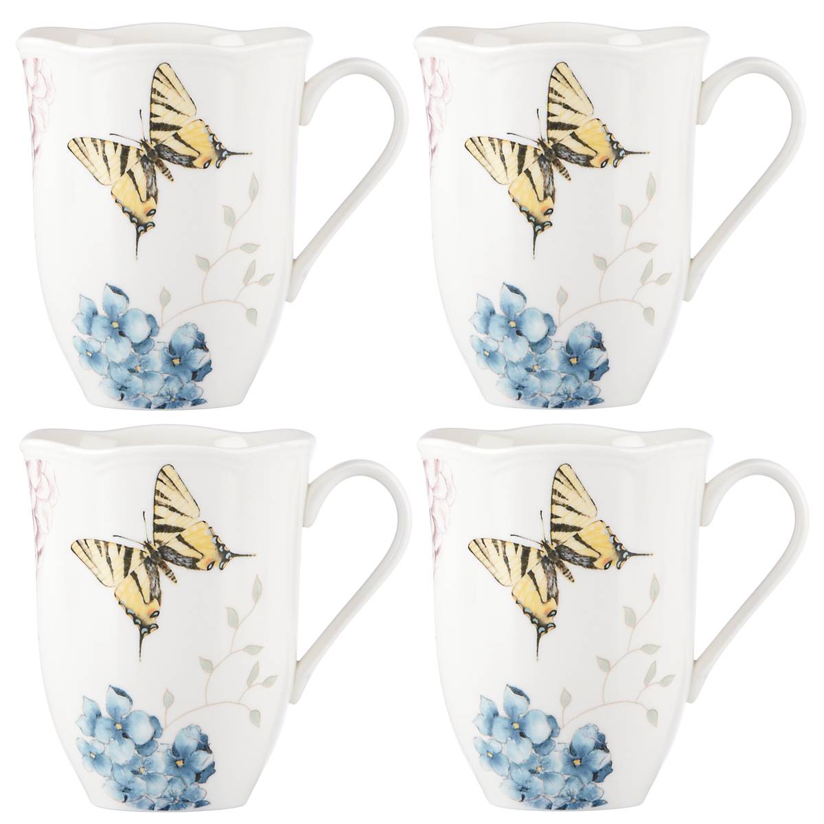 Butterfly Meadow Hydrangea Mugs, Set of 4