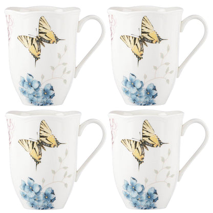 Butterfly Meadow Hydrangea Mugs, Set of 4