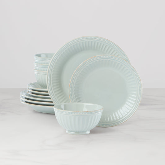 French Perle Groove Ice Blue 12-Piece Place Setting