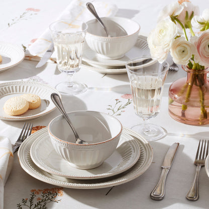 French Perle Groove White 24-Piece Dinnerware Set