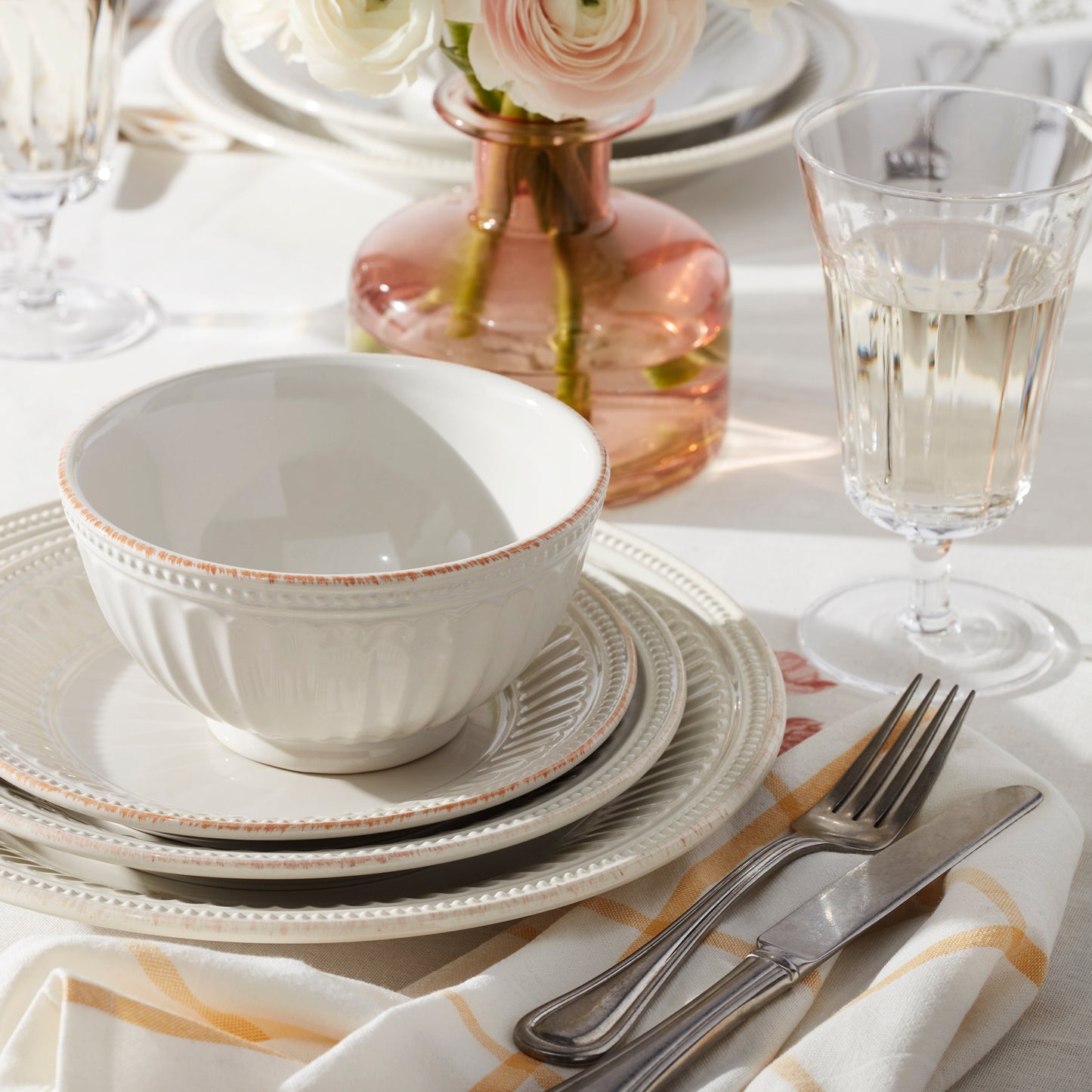French Perle Groove White 4-Piece Place Setting