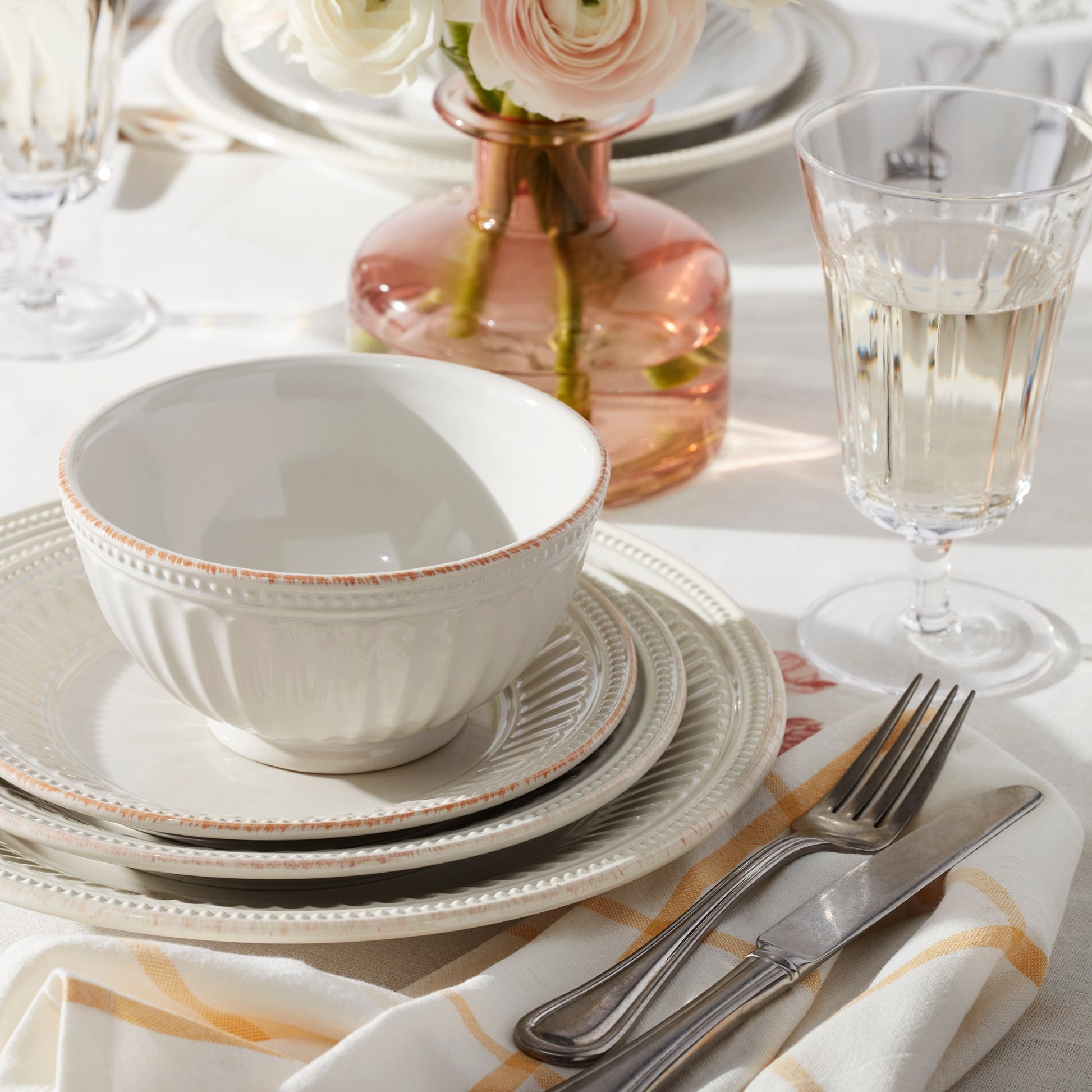 French Perle Groove White 4-Piece Place Setting