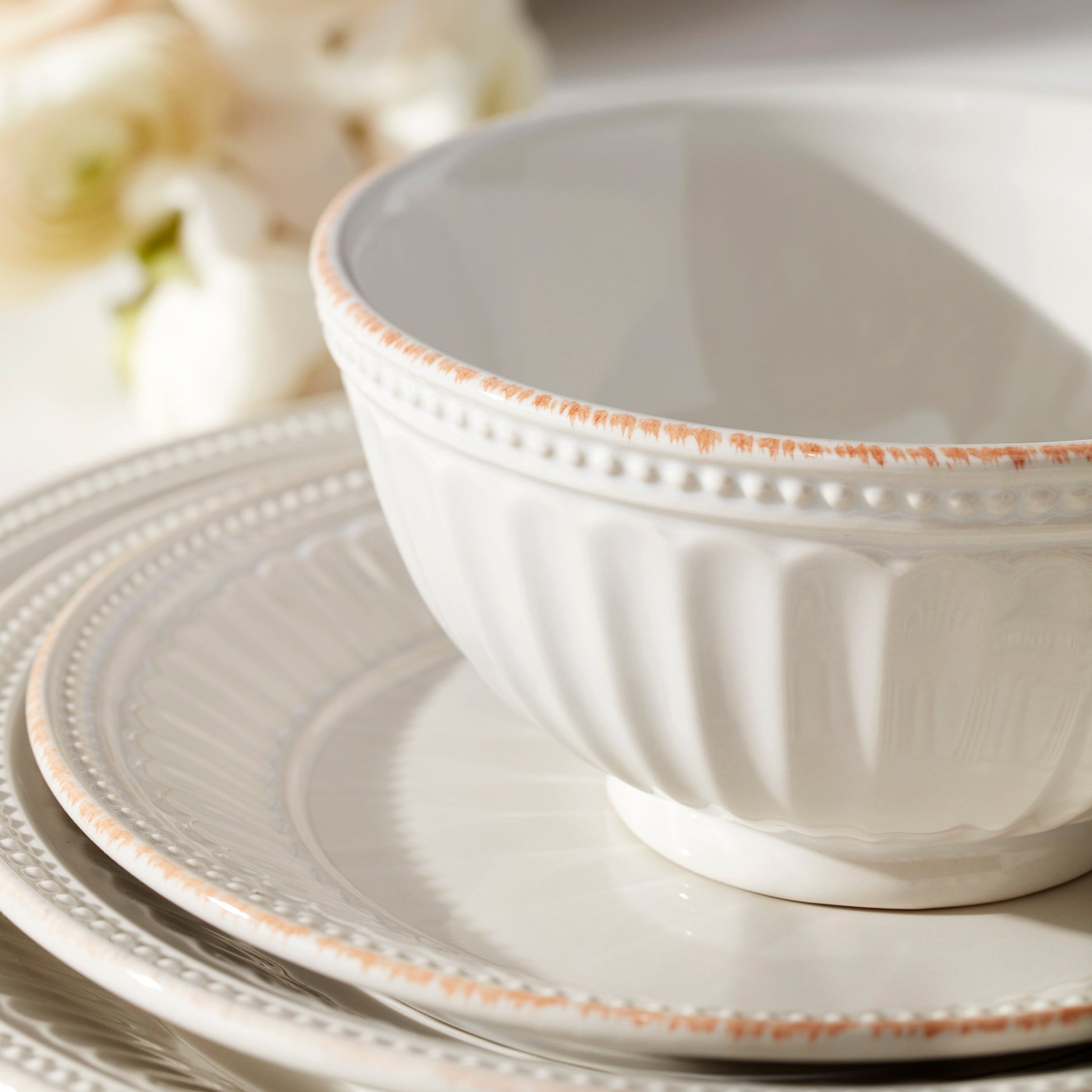French Perle Groove White 12-Piece Place Setting