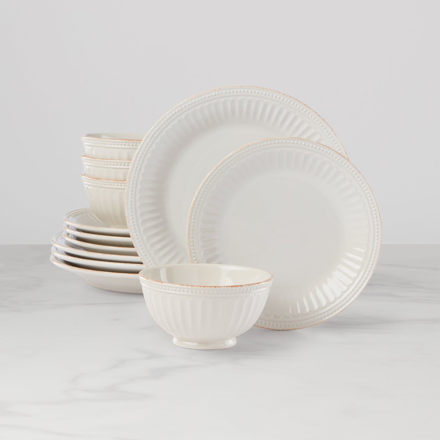 French Perle Groove White 12-Piece Place Setting