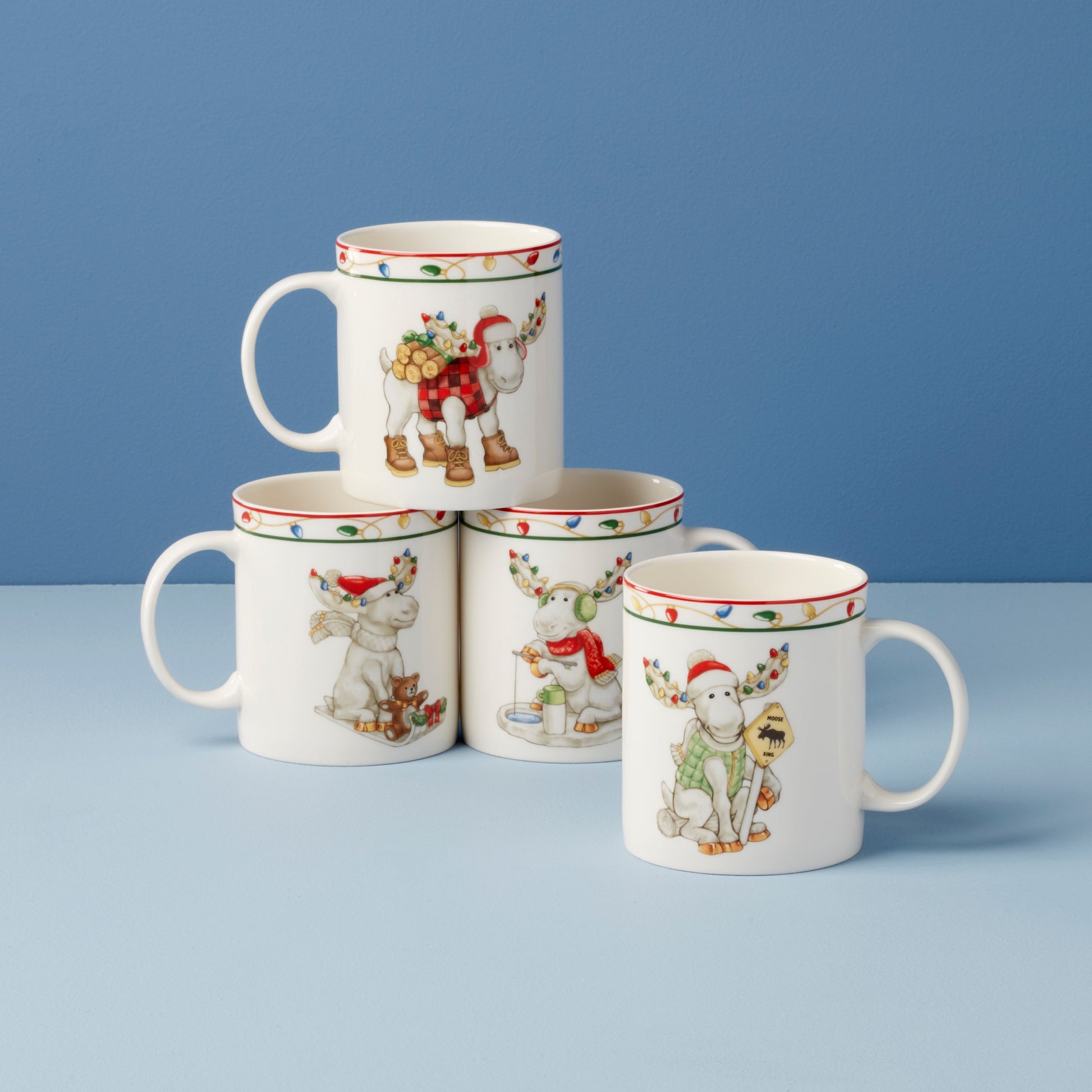 Merry Marcel Moose Mugs, Set of 4