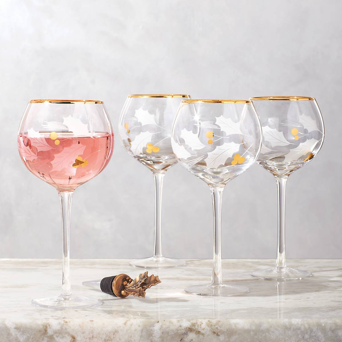 Holiday Gold Balloon Glasses, Set of 4