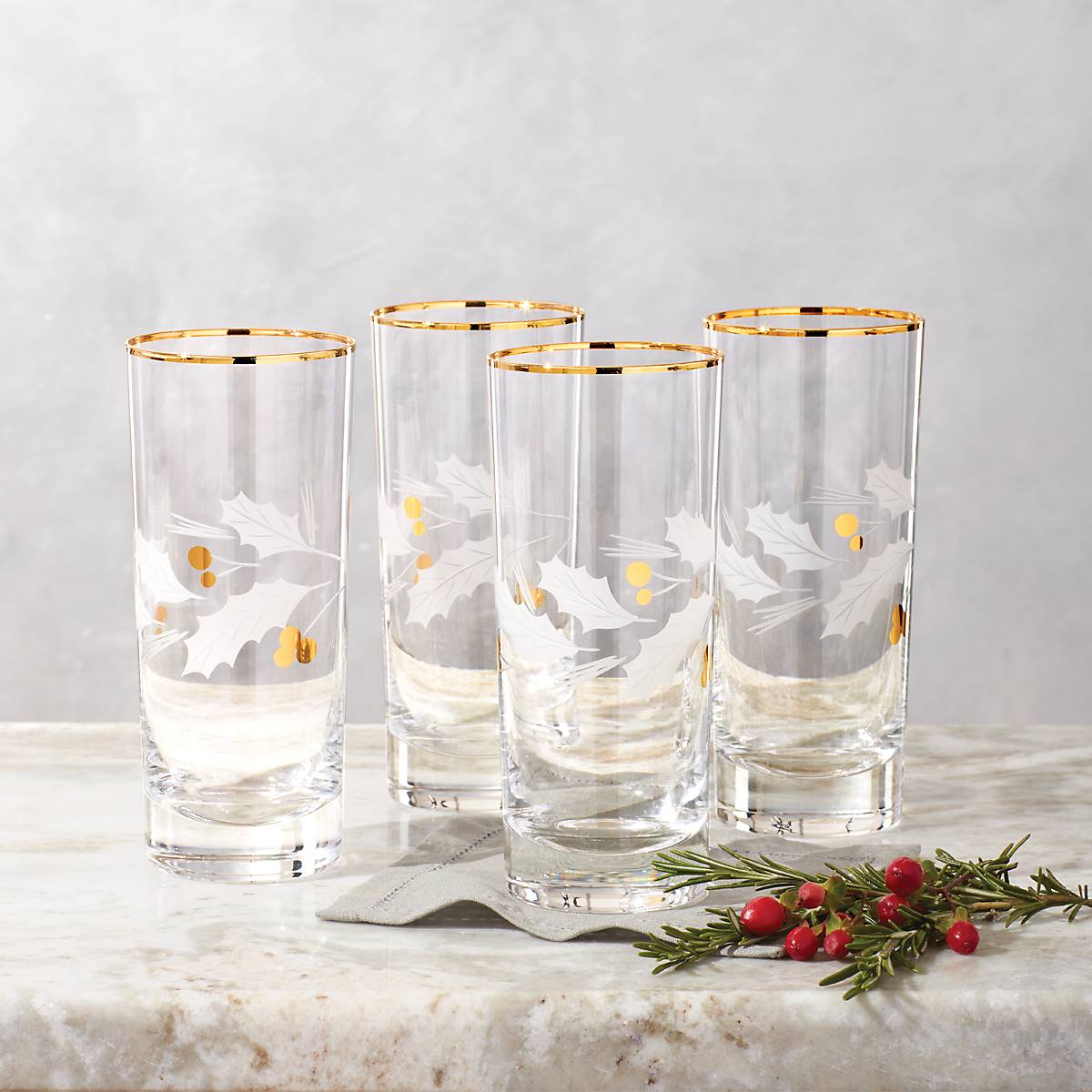 Holiday Gold Highball Glasses, Set of 4