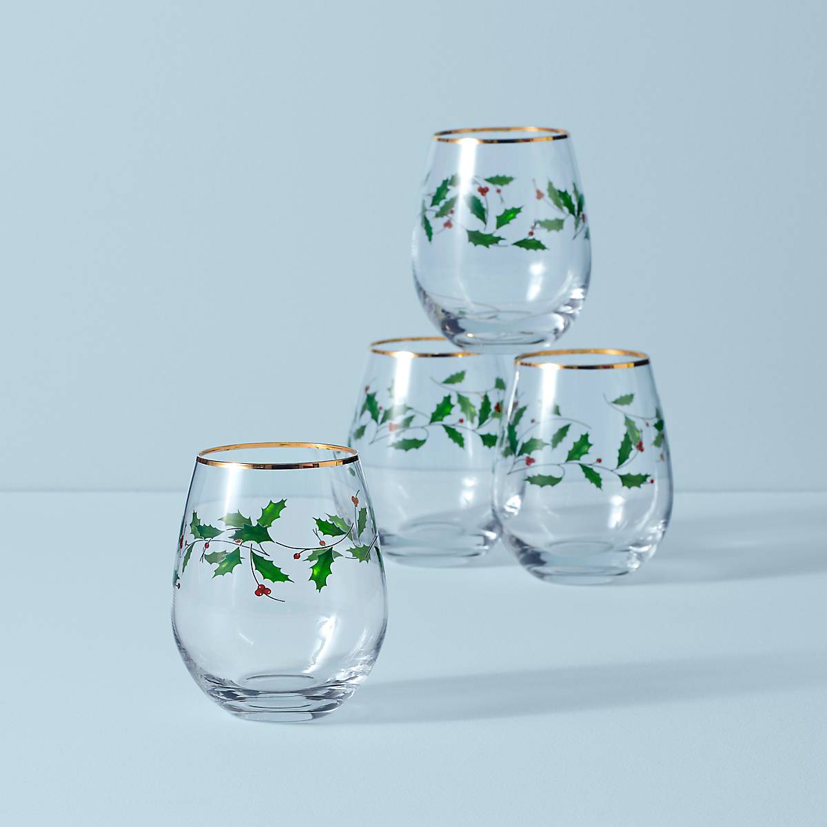 Holiday Stemless Wine Glasses, Set of 4