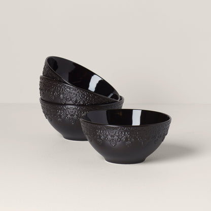 Chelse Muse Fleur Black All-Purpose Bowls, Set of 4