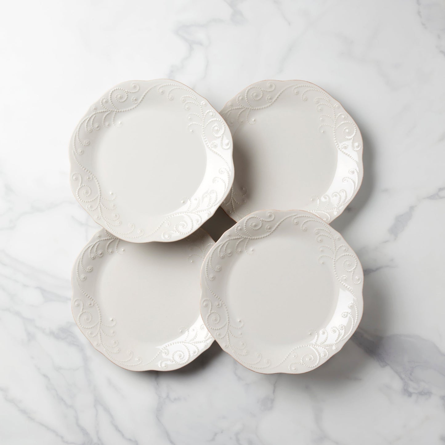 French Perle White Dinner Plates, Set of 4