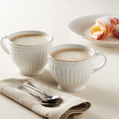 French Perle Groove White Latte Mugs, Set of 2