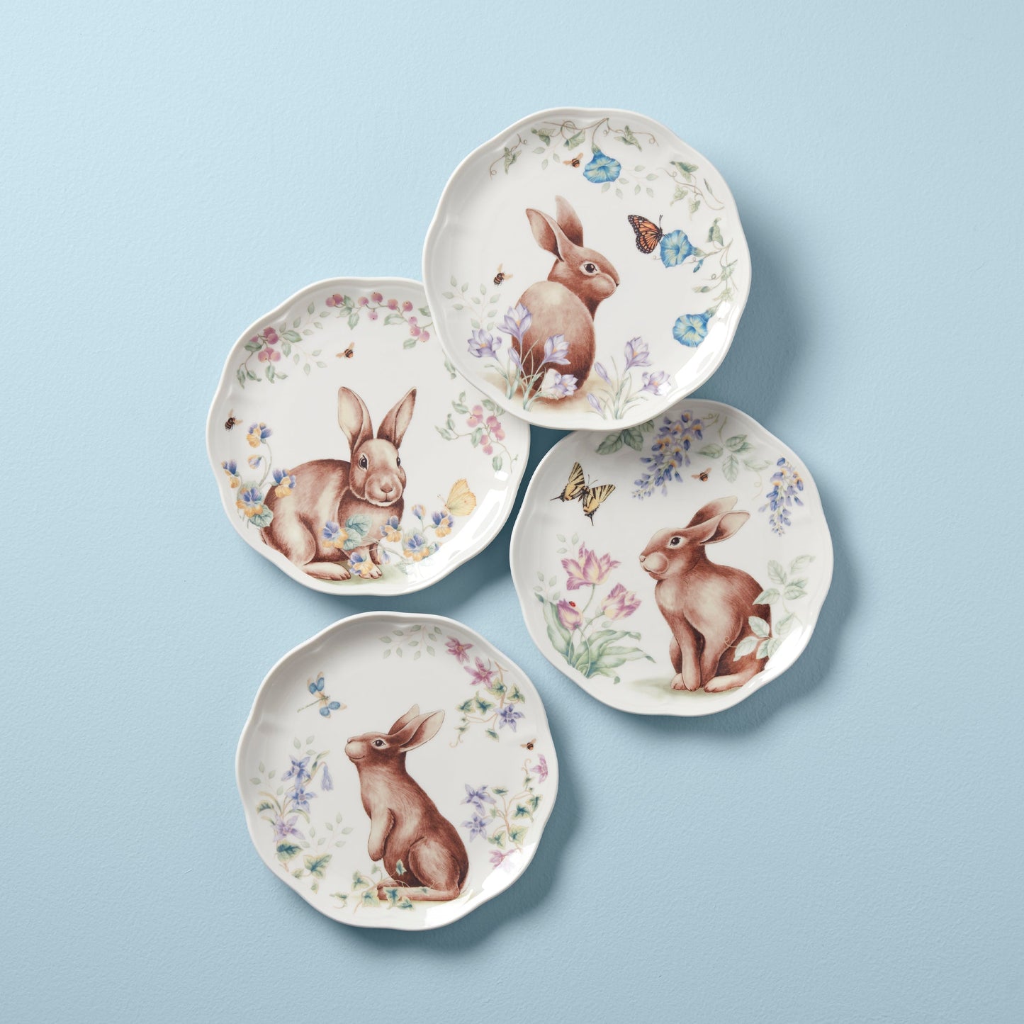 Butterfly Meadow Bunny Accent Plates, Set of 4