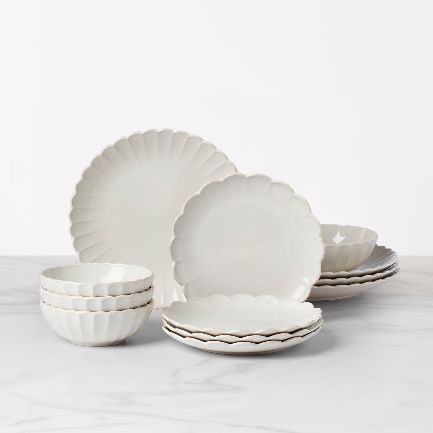 French Perle Scallop White 12-Piece Dinnerware Set