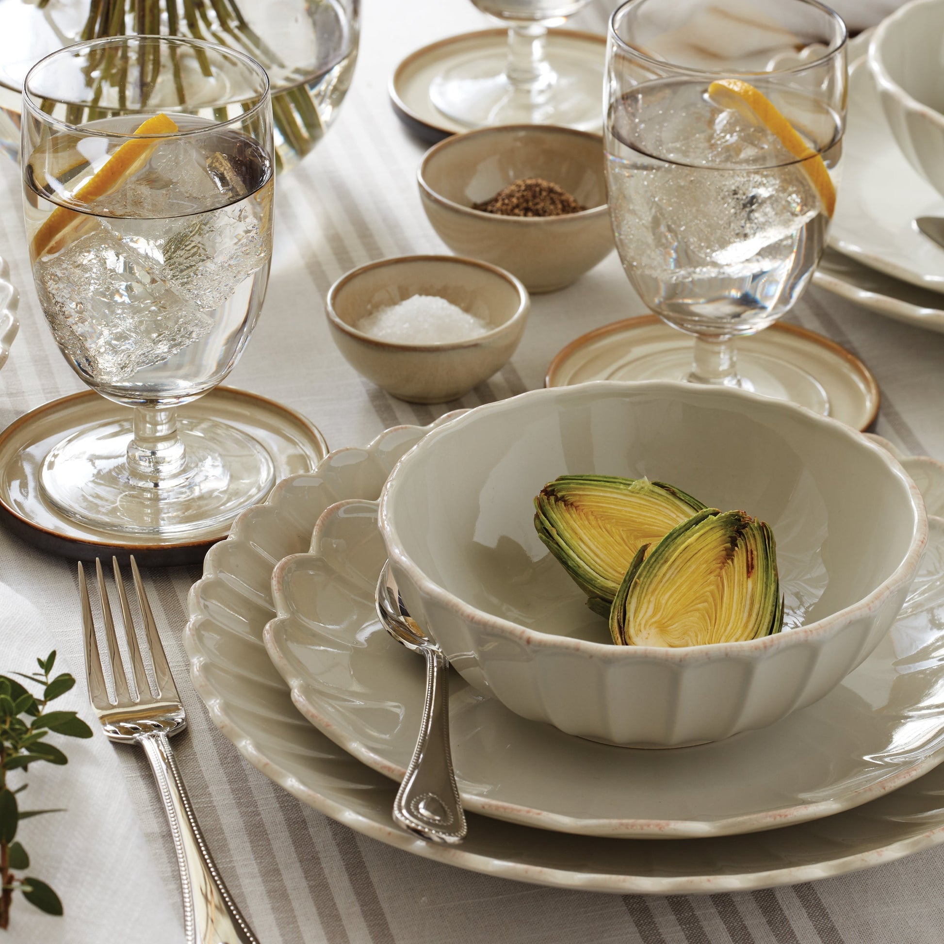 French Perle Scallop White Dinner Plates, Set of 4