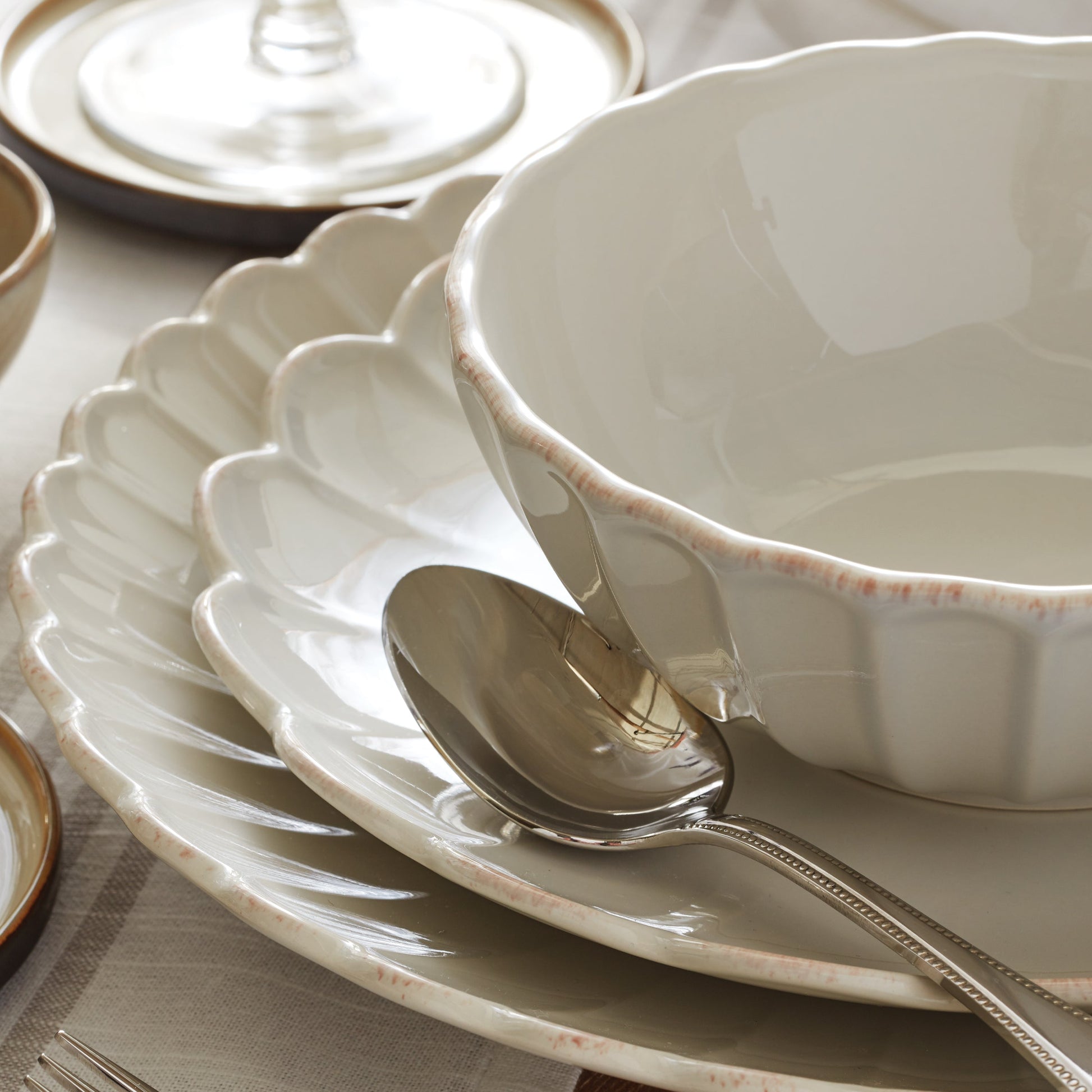 French Perle Scallop White Dinner Plates, Set of 4