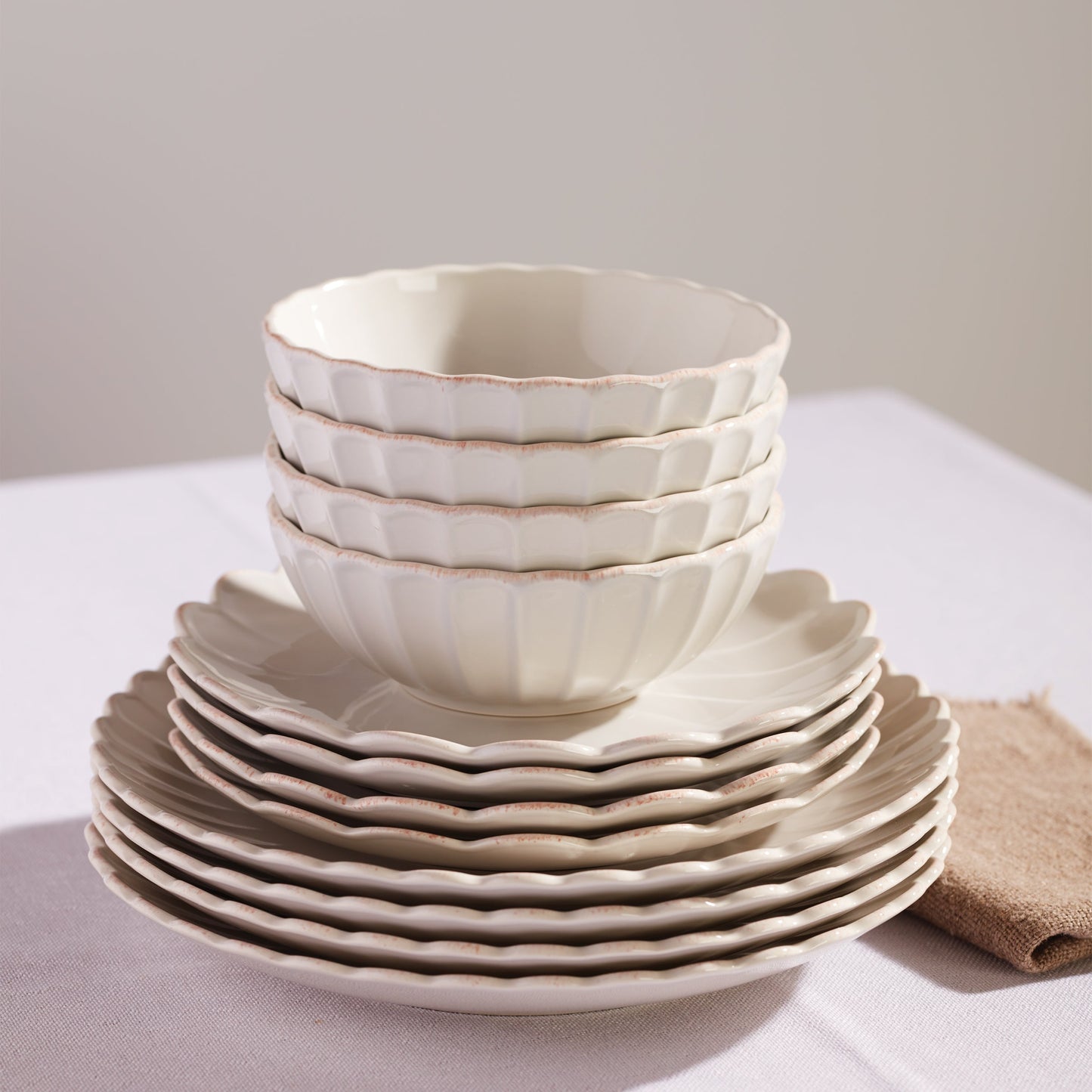 French Perle Scallop White All-Purpose Bowls, Set of 4