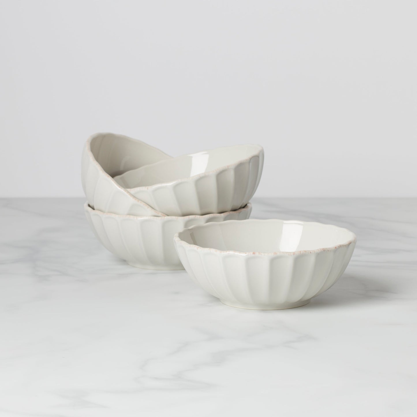 French Perle Scallop White All-Purpose Bowls, Set of 4