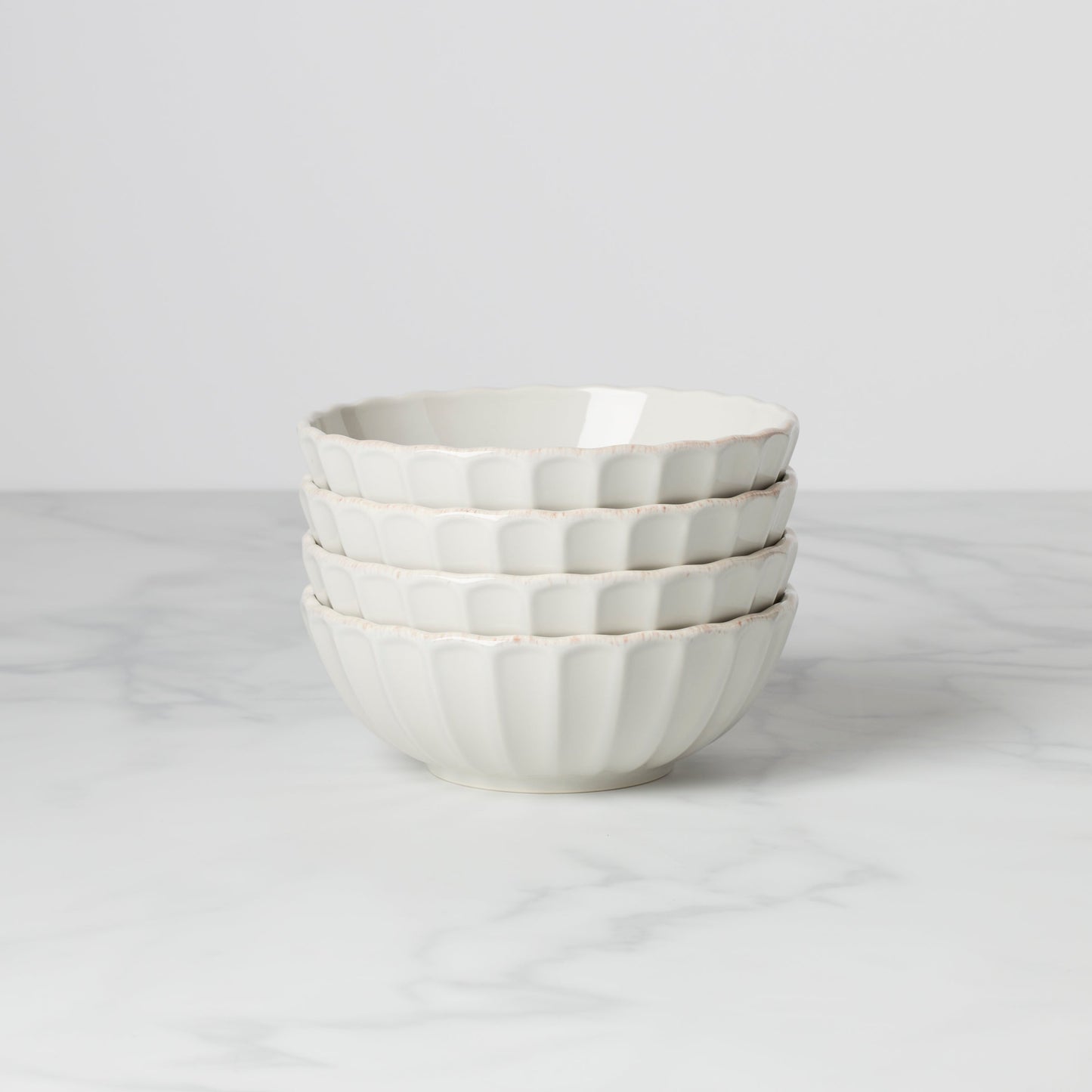 French Perle Scallop White All-Purpose Bowls, Set of 4