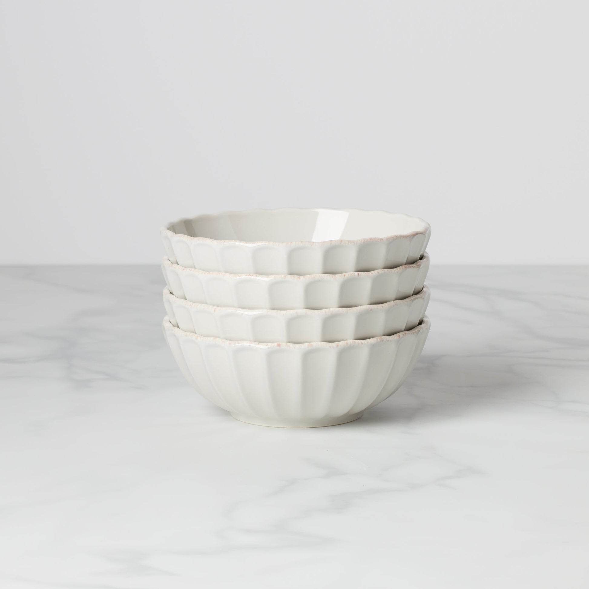 French Perle Scallop White All-Purpose Bowls, Set of 4