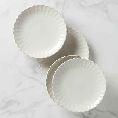 French Perle Scallop White Dinner Plates, Set of 4