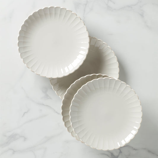 French Perle Scallop White Dinner Plates, Set of 4
