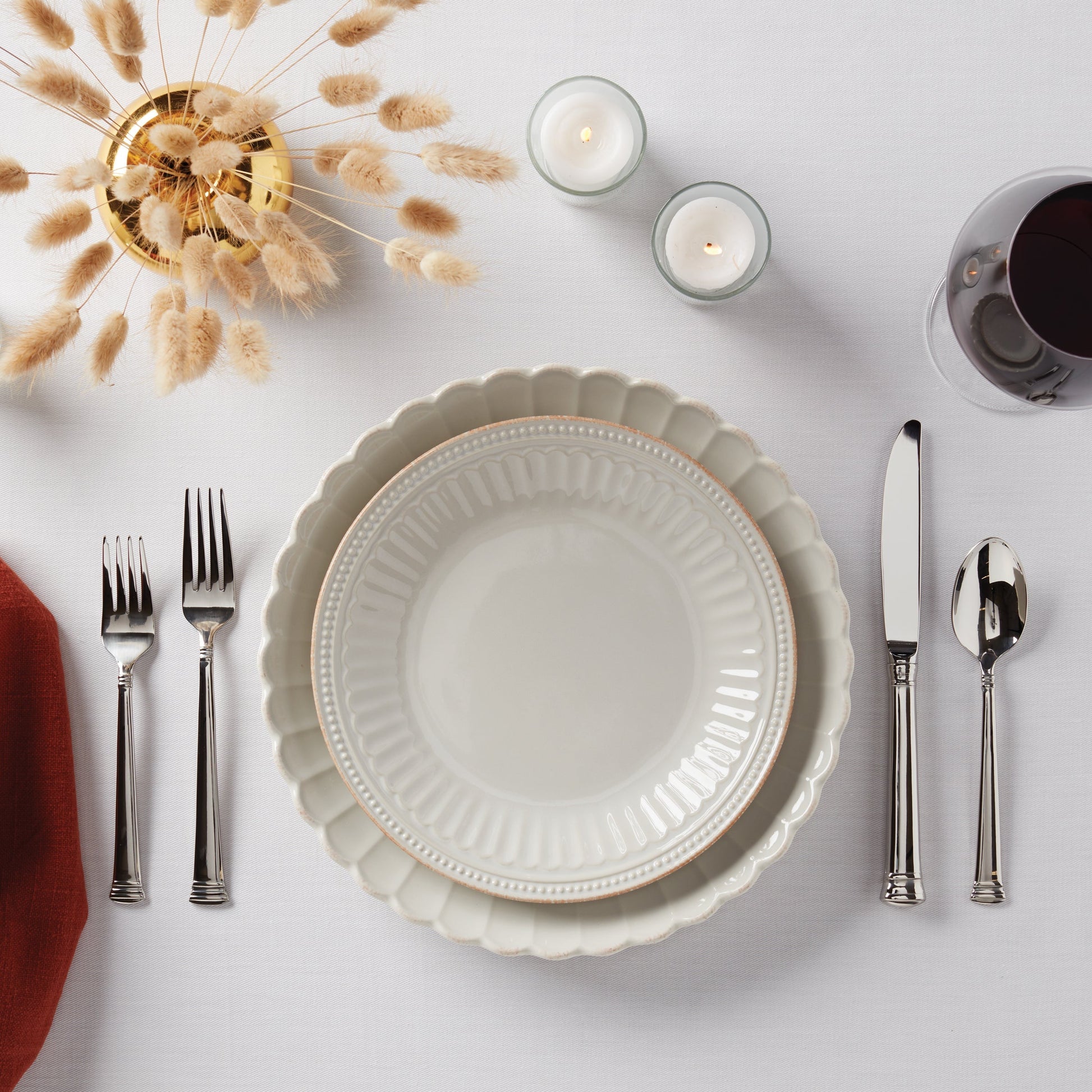 French Perle Scallop White Dinner Plates, Set of 4