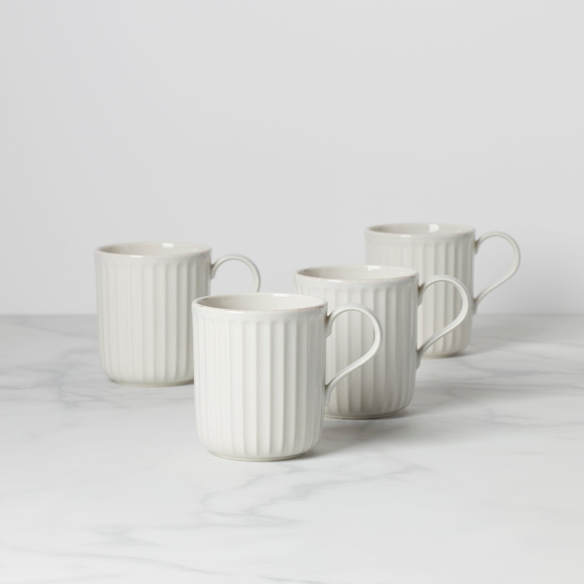 French Perle Scallop White Mugs, Set of 4