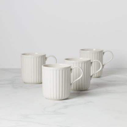 French Perle Scallop White Mugs, Set of 4