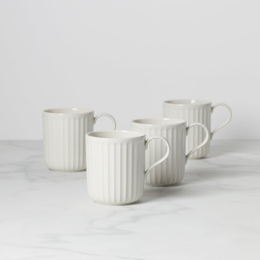 French Perle Scallop White Mugs, Set of 4