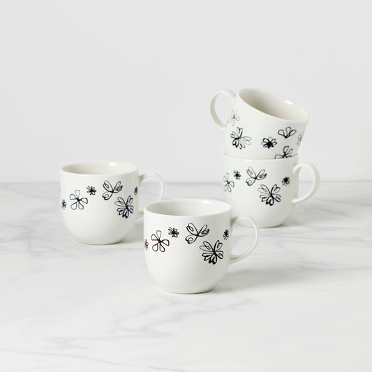 Garden Doodle Mugs, Set of 4