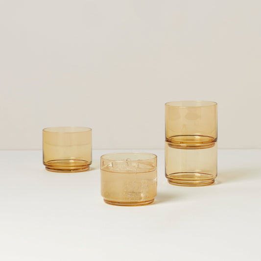 Tuscany Classics Stackable Amber Short Glasses, Set of 4
