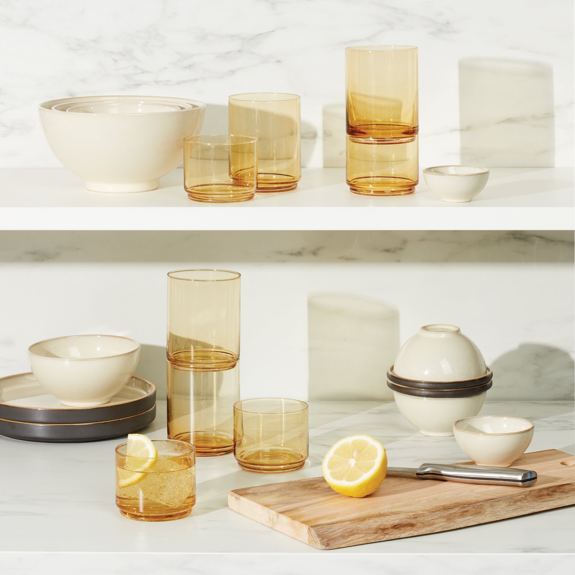 Tuscany Classics Stackable Amber Short Glasses, Set of 4
