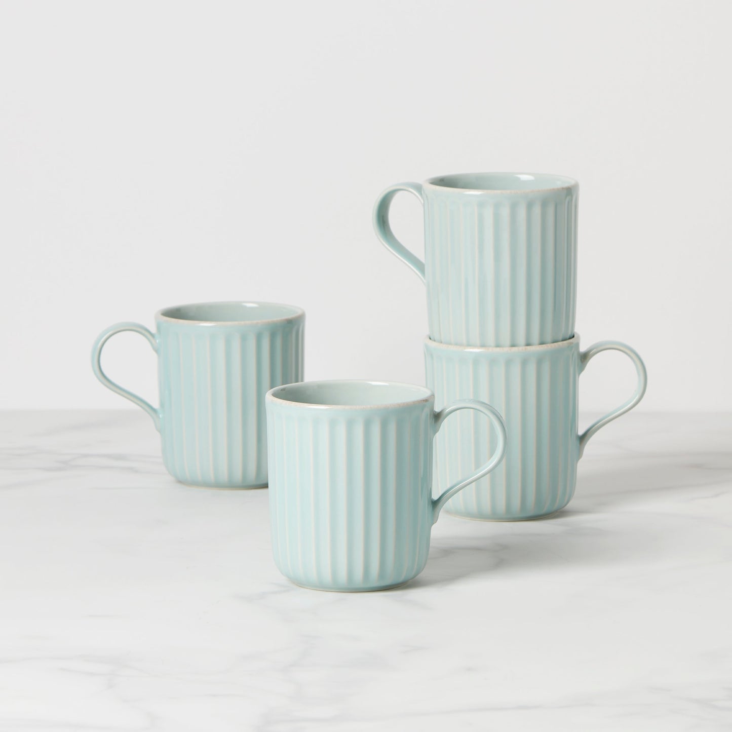 French Perle Scallop Ice Blue Mugs, Set of 4