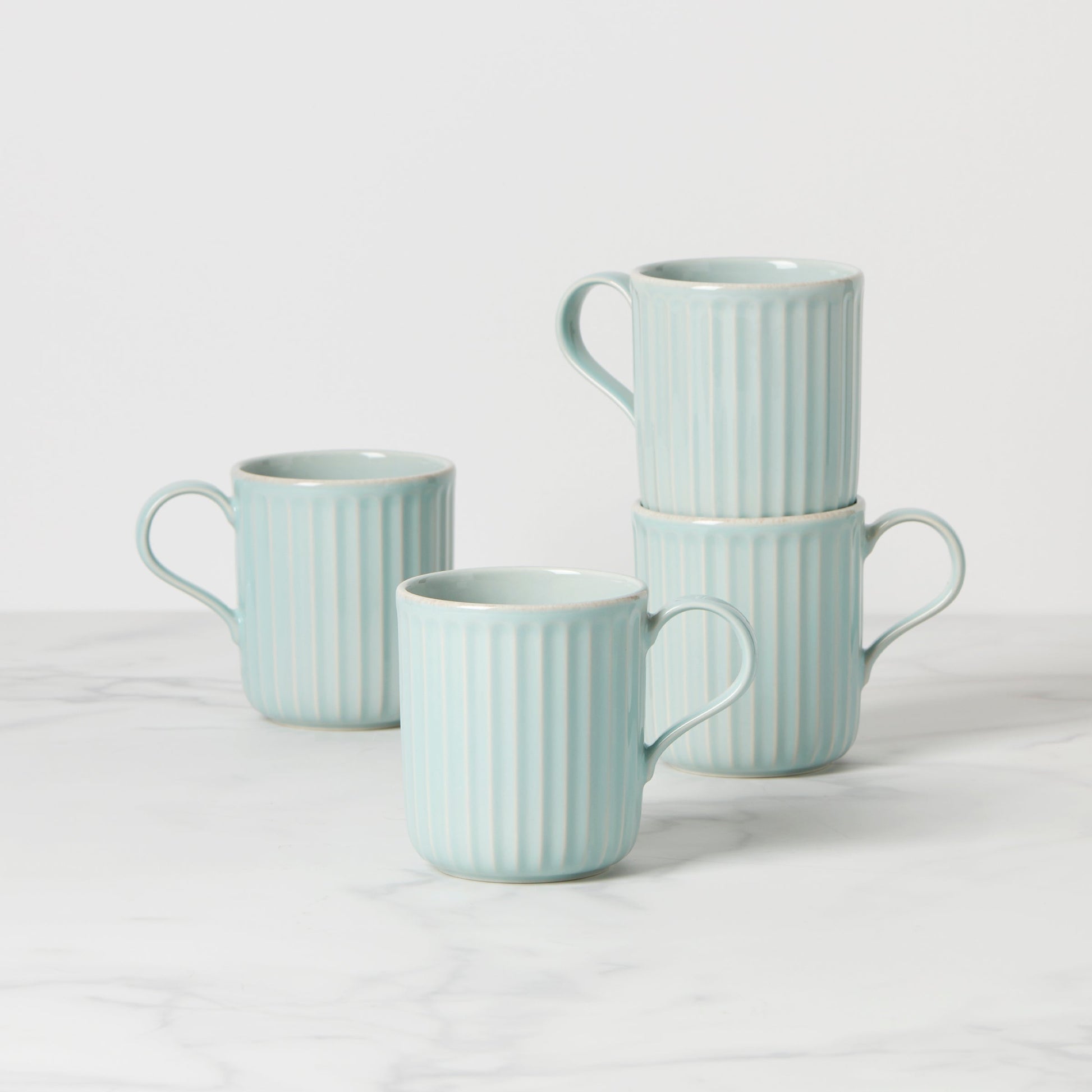 French Perle Scallop Ice Blue Mugs, Set of 4