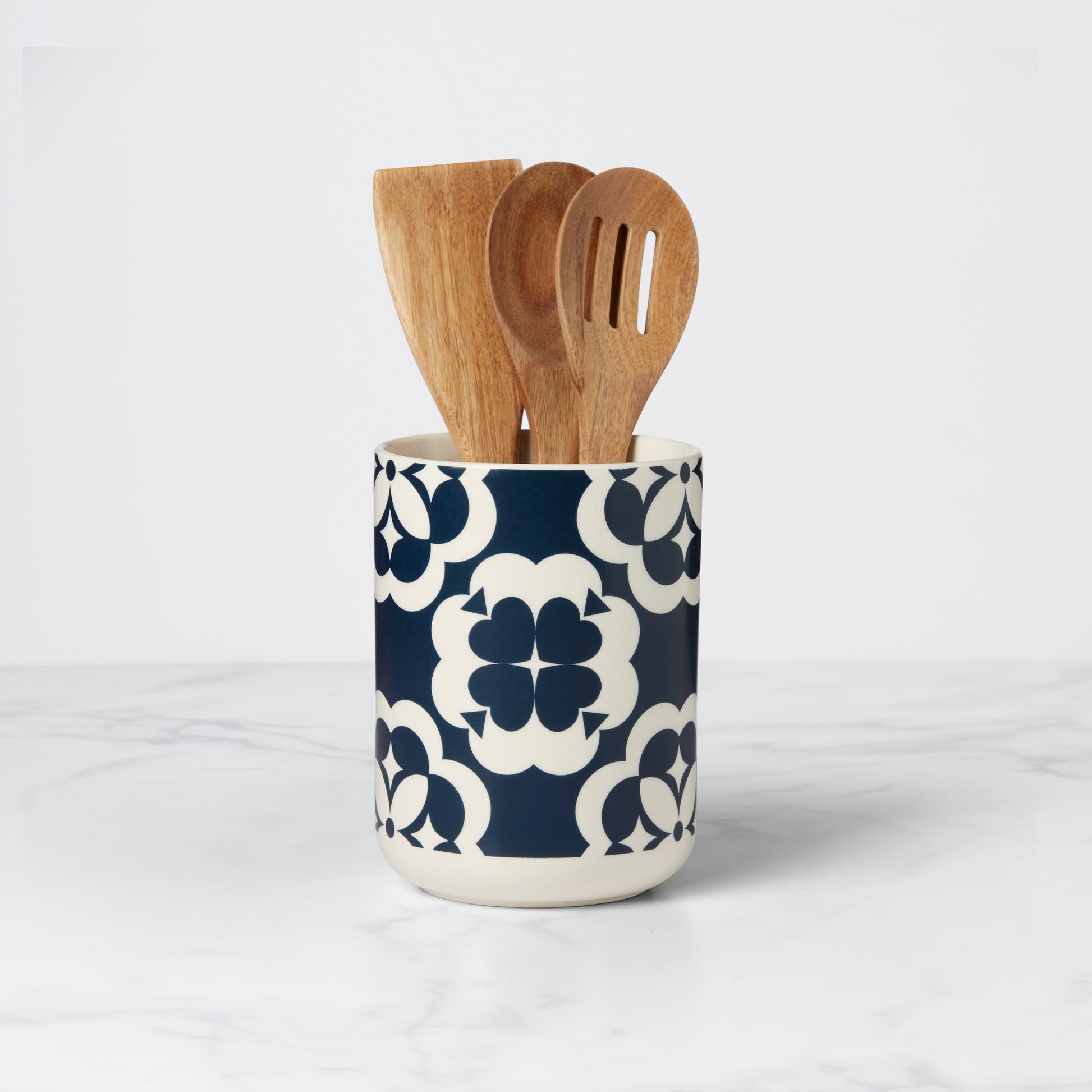 Elegant Geo Utensil Crock with Wood Utensils