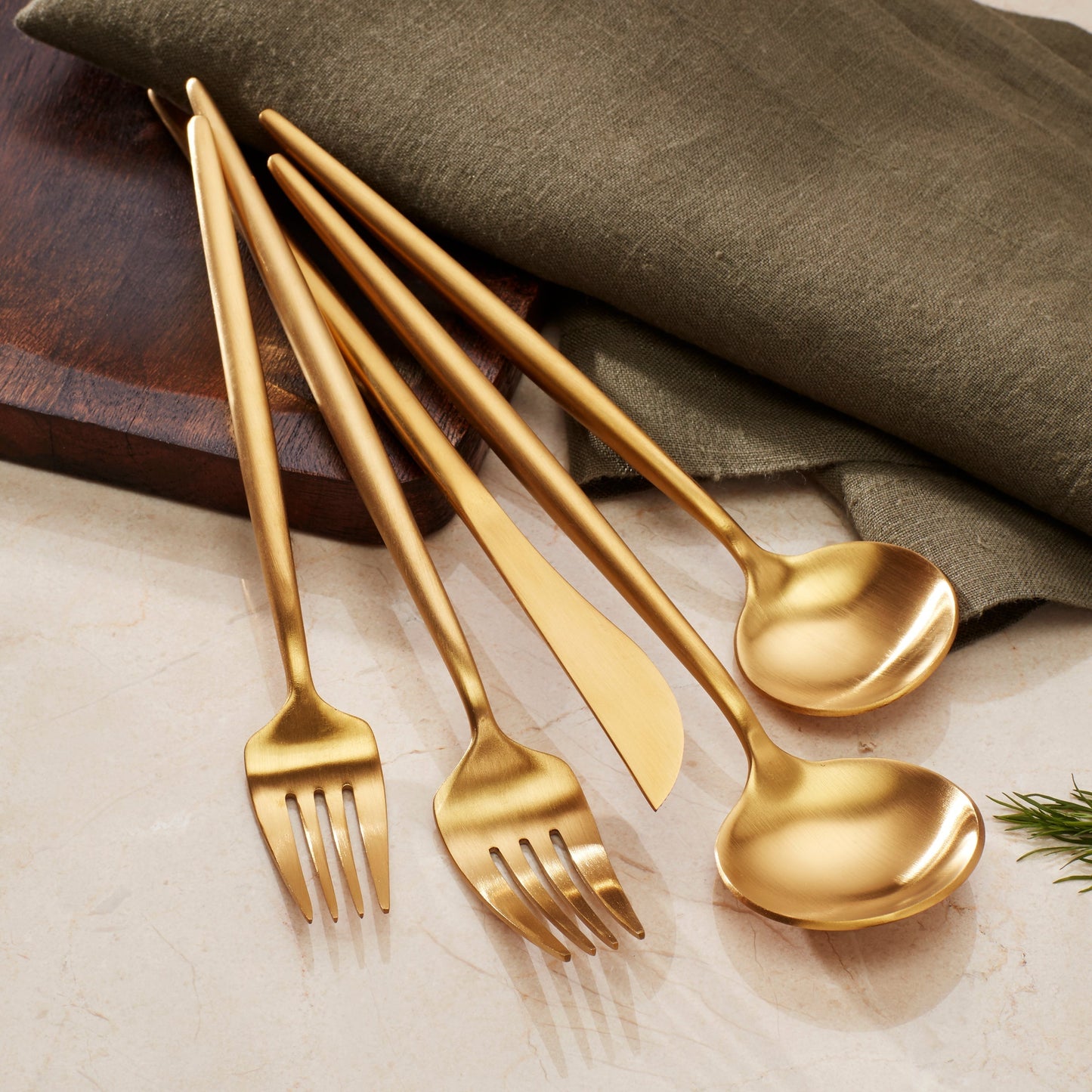 Zephyr Gold Satin 45-Piece Flatware Set