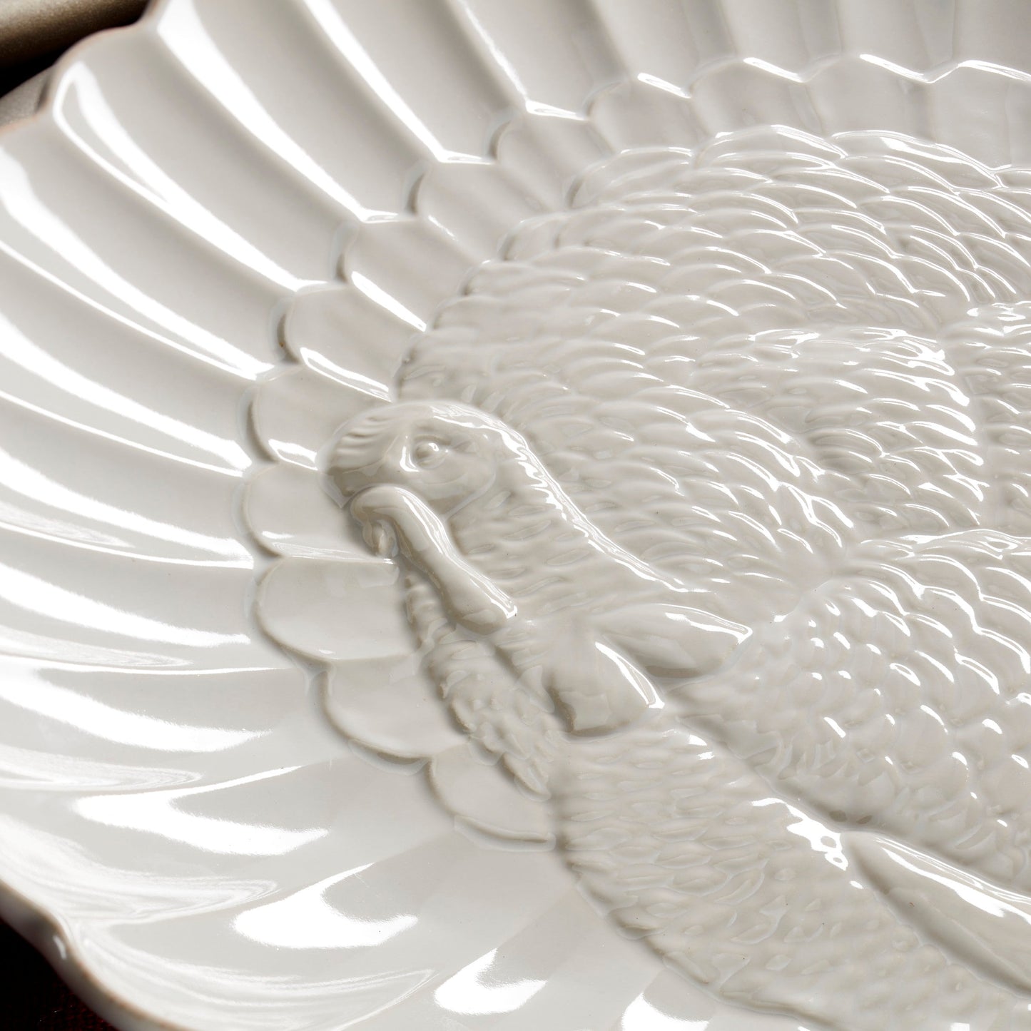 French Perle White Carved Turkey Platter