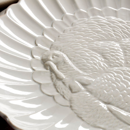 French Perle White Carved Turkey Platter