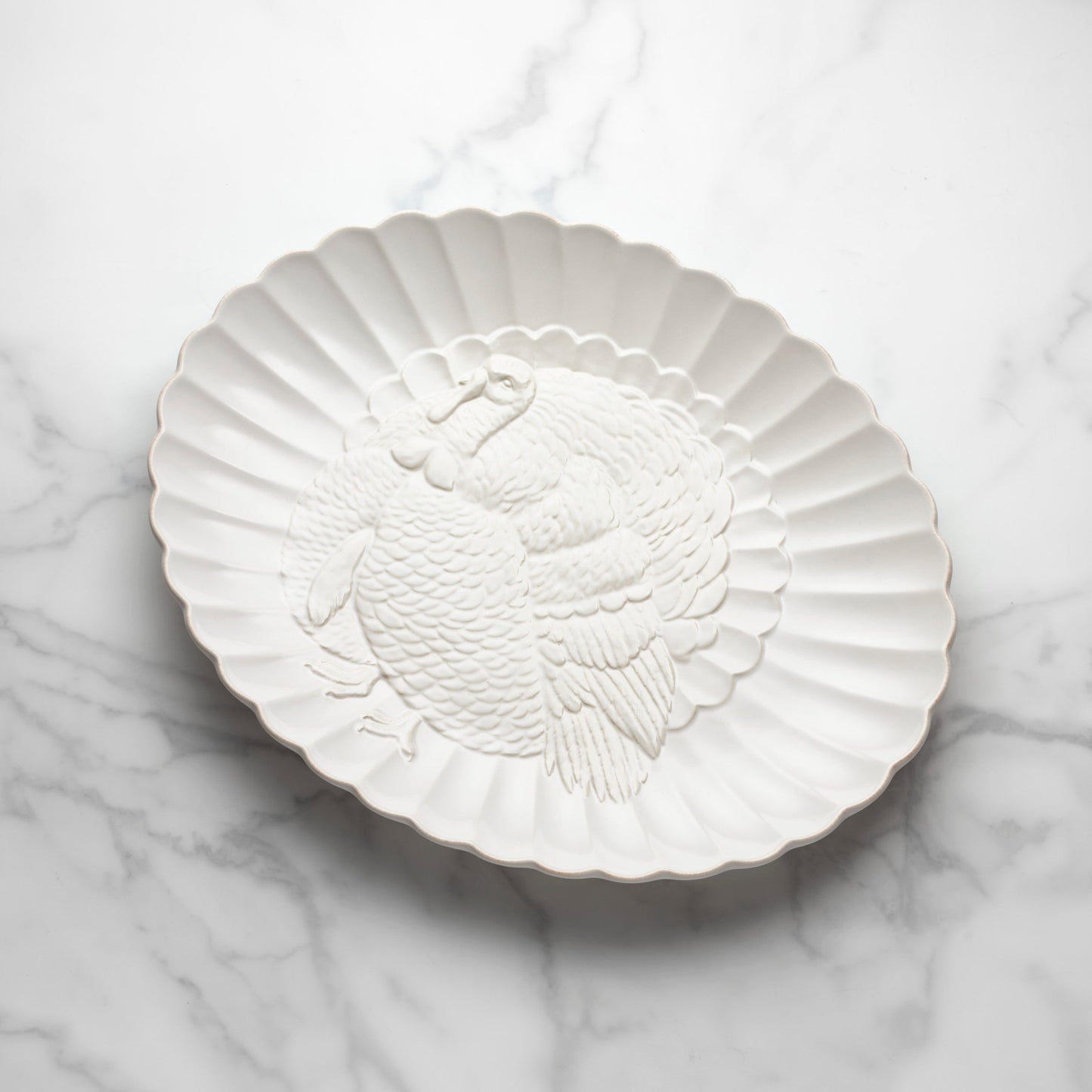 French Perle White Carved Turkey Platter
