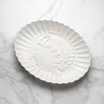 French Perle White Carved Turkey Platter