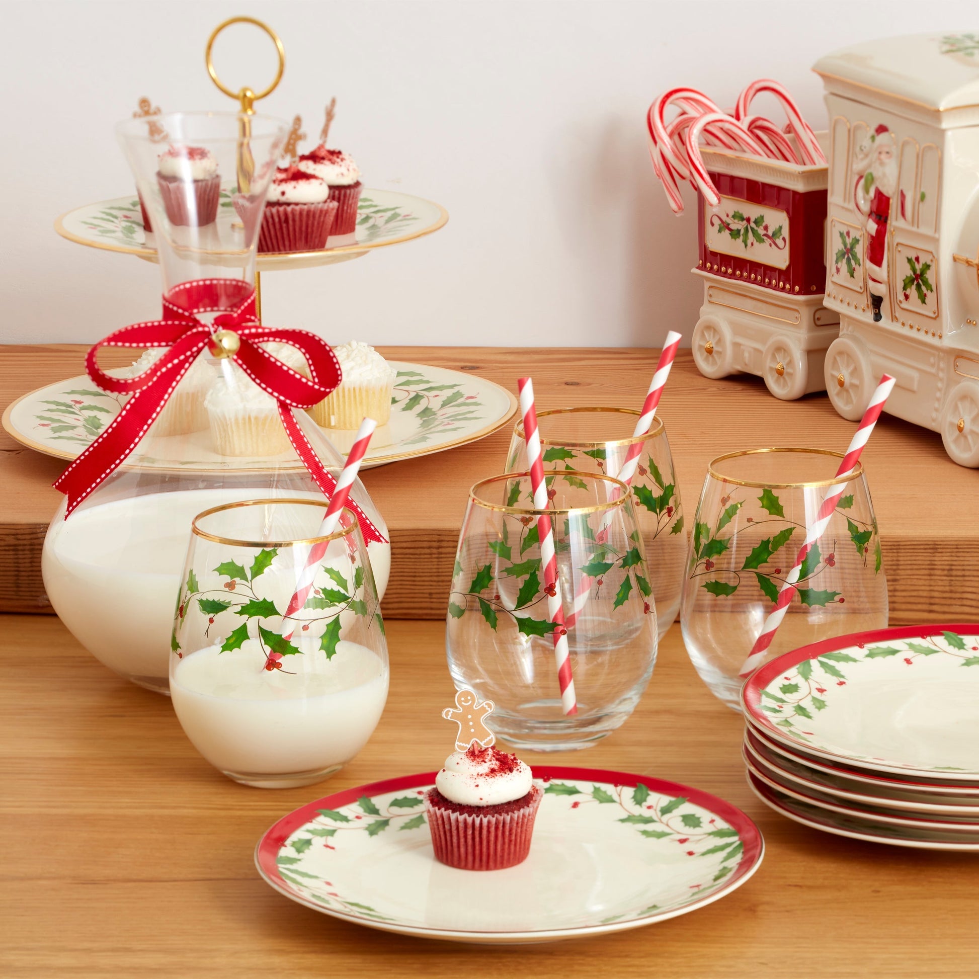 Holiday Stemless Wine Glasses, Set of 4