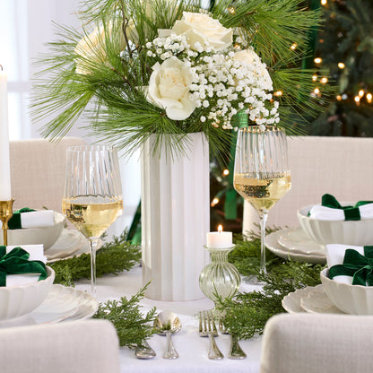 French Perle Scallop White Cylinder Vase