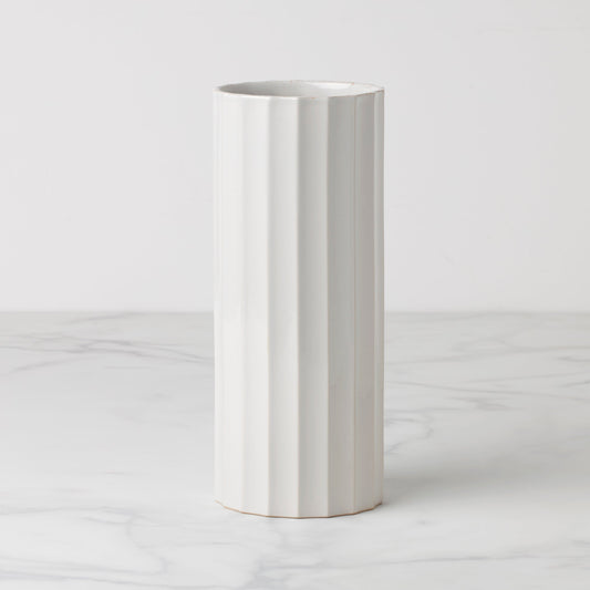 French Perle Scallop White Cylinder Vase