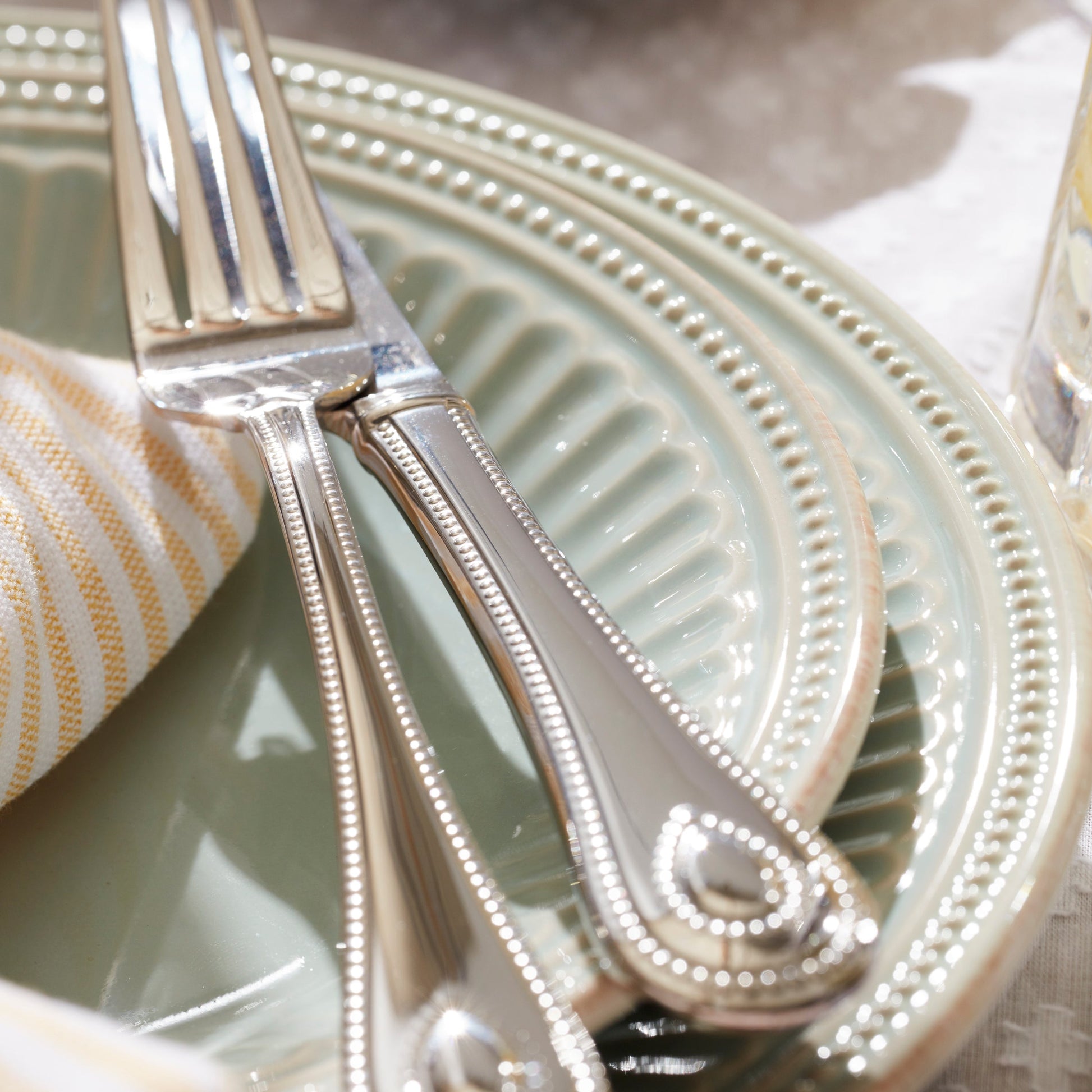 French Perle Groove Ice Blue 12-Piece Place Setting